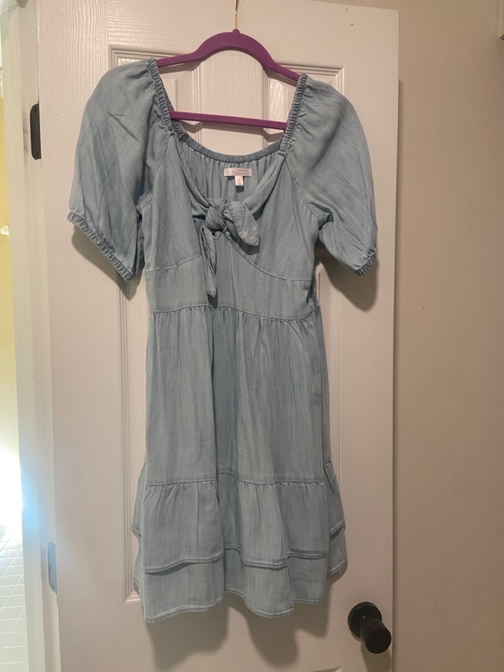 LC Lauren Conrad Light Blue Tie-Front Chambray Top